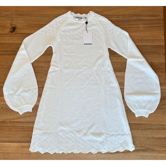 Rumored Pointelle Knit Sweater Mini Dress White Size Small - Picture 3 of 11